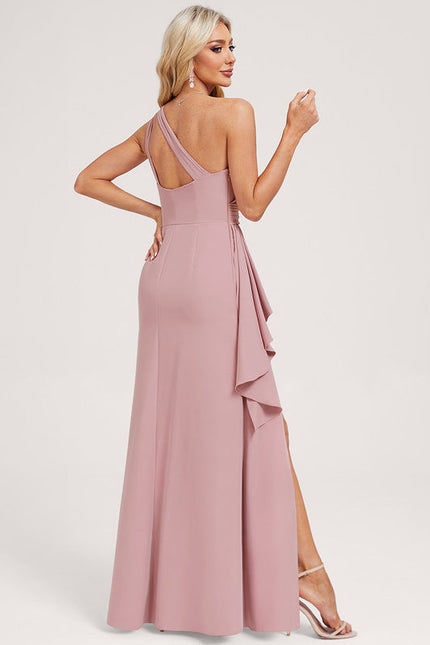 Robe Pastel Rose Décolleté Asymétrique Élégante - gallery 1