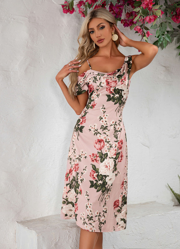 Robe Pastel Fleurie Col Bénitier Rose - gallery 3