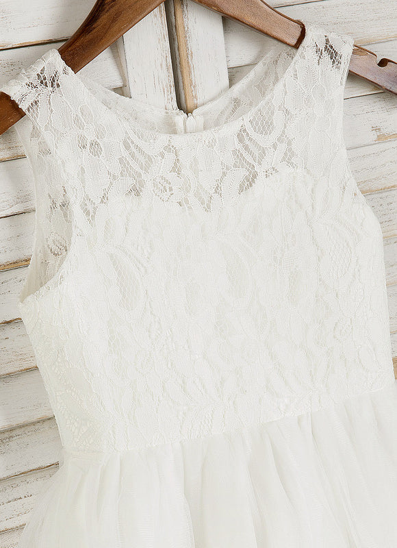 Robe Pastel Blanche Fille Mariage Col Rond - gallery 7