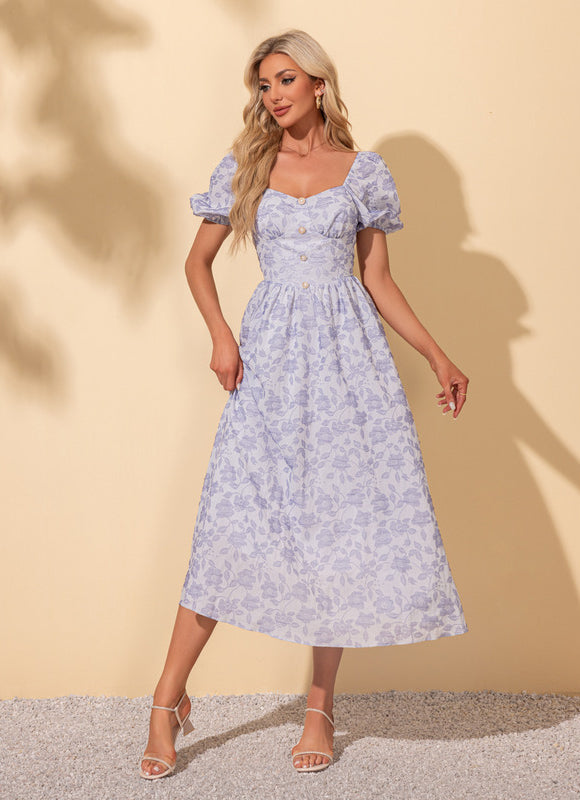 Robe Pastel Imprimée Rose Col Cœur - gallery 1