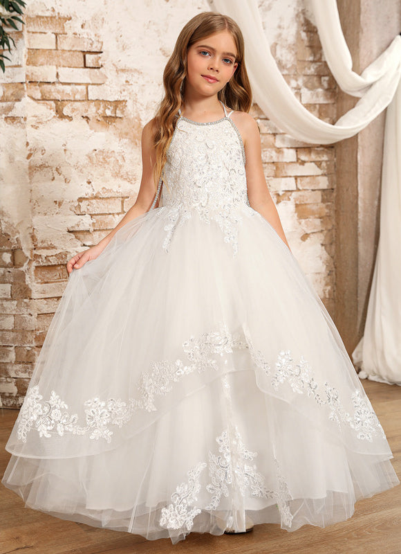 Robe Pastel Demoiselle D'Honneur Blanche Tulle - gallery 7