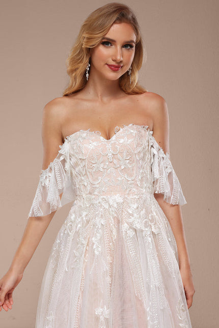Robe Pastel Rose Épaules Dénudées Traîne Longue - gallery 7