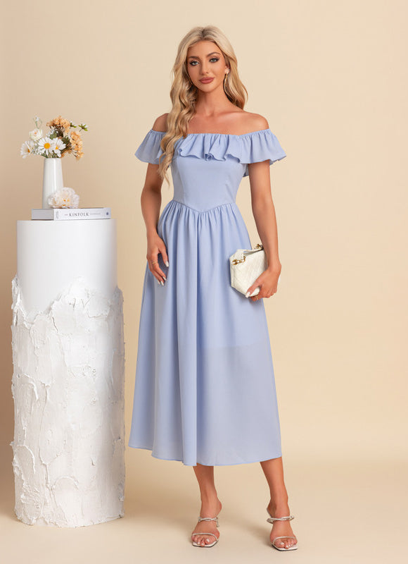 Robe Pastel Bleu Col Carré Midi - gallery 6
