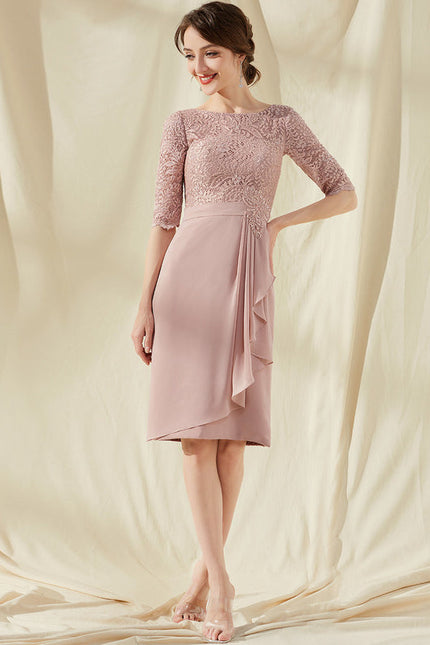 Robe Pastel Blush Longueur Genou Dentelle - gallery 1