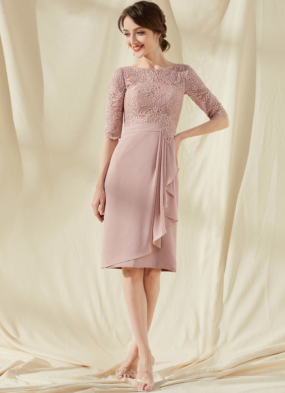Robe Pastel Blush Longueur Genou Dentelle - gallery 1