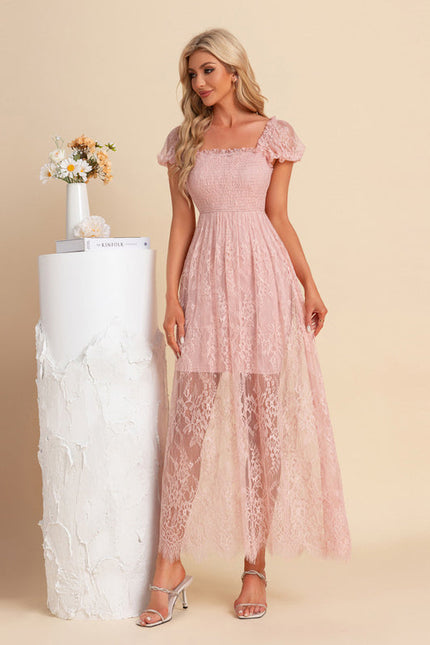 Robe Pastel Rose Dentelle Maxi Élégante - gallery 2