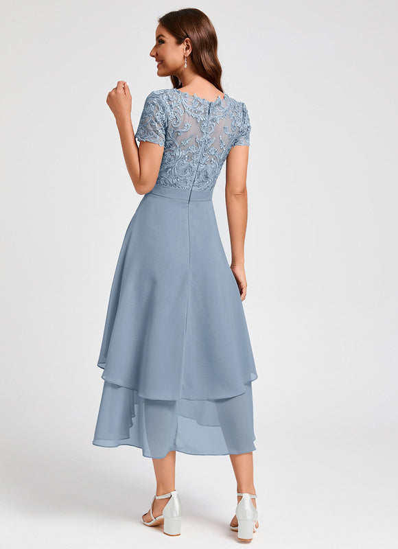 Robe Pastel Bleu Col Rond Asymétrique - gallery 5