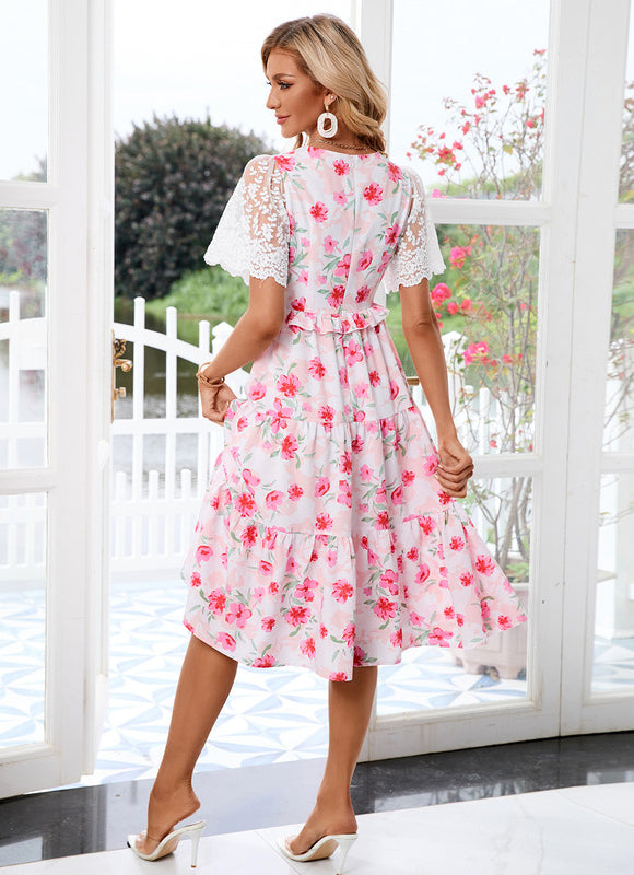 Robe Pastel Rose Imprimé Fleurs Midi - gallery 3