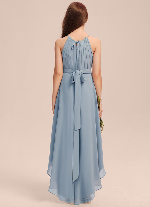 Robe Pastel Bleu Trapèze Mousseline Plissée - gallery 2