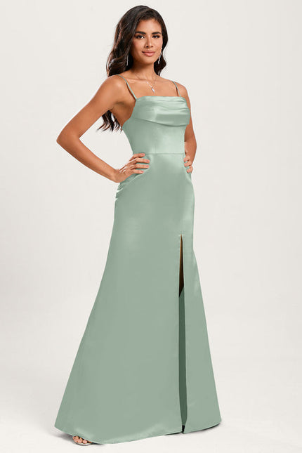 Robe Pastel Verte Sirène Épaule Dénudée - gallery 3