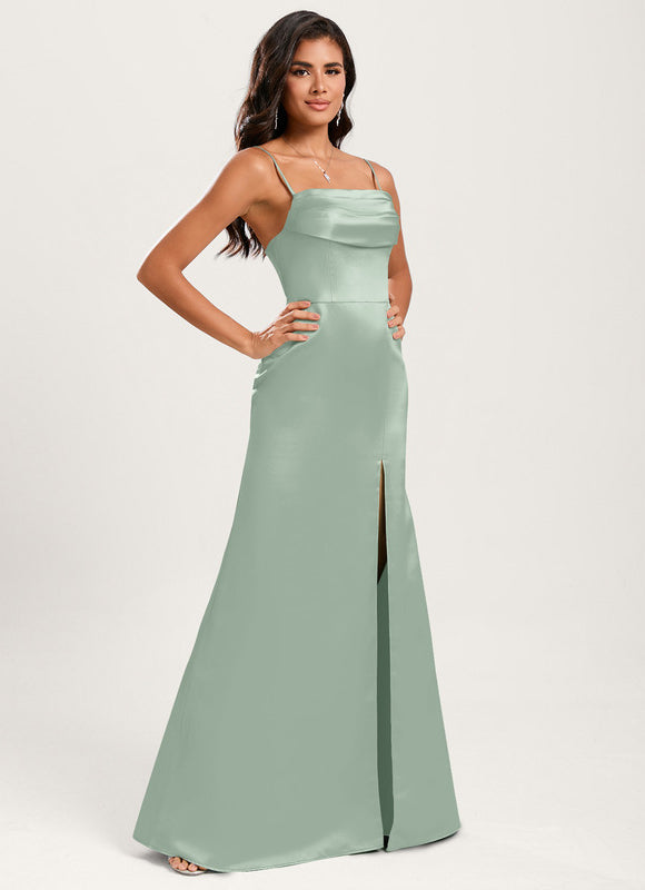 Robe Pastel Verte Sirène Épaule Dénudée - gallery 3