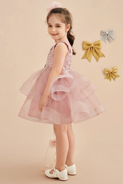 Robe Pastel Rose En Tulle Avec Dentelle - gallery 5