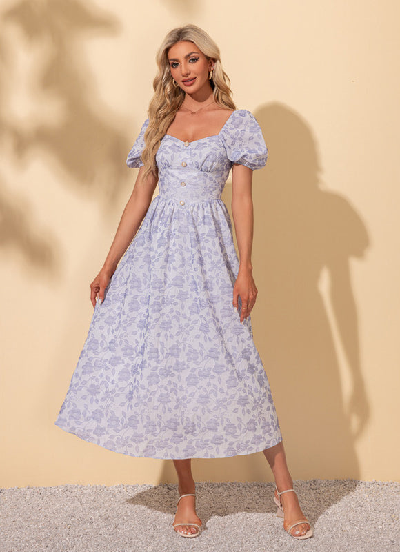 Robe Pastel Imprimée Rose Col Cœur