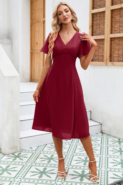 Robe Pastel Rose Col V Mousseline Midi - gallery 8