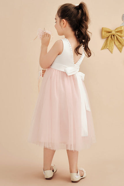 Robe Pastel Rose Satin Tulle Mariage Fille - gallery 4