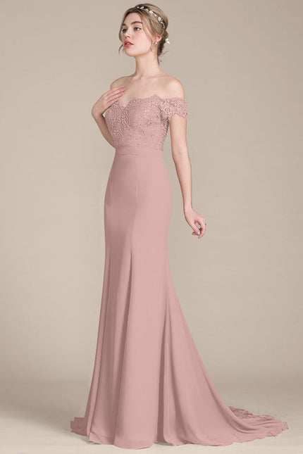 Robe Pastel Rose Sirène Dentelle Paillettes - gallery 1