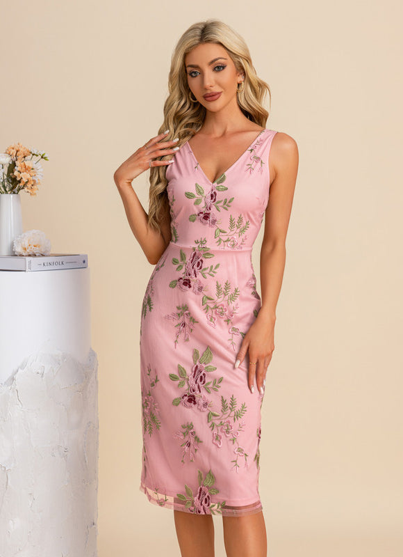 Robe Pastel Col V Longueur Genou Floral - gallery 6
