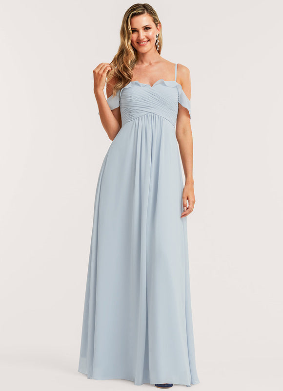 Robe Pastel Bleu Décolleté Épaules Volants - gallery 2