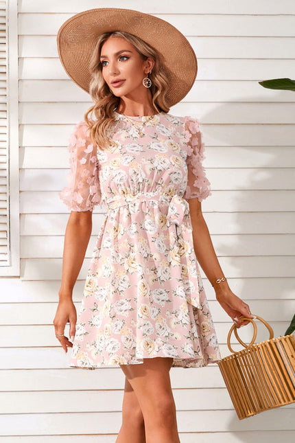 Robe Pastel Rose Fleurie Col Rond - gallery 5