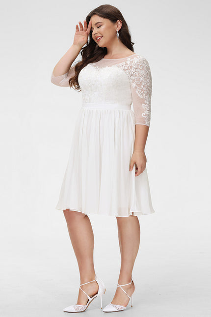Robe Pastel Blanche Dentelle Mousseline Genou - gallery 8