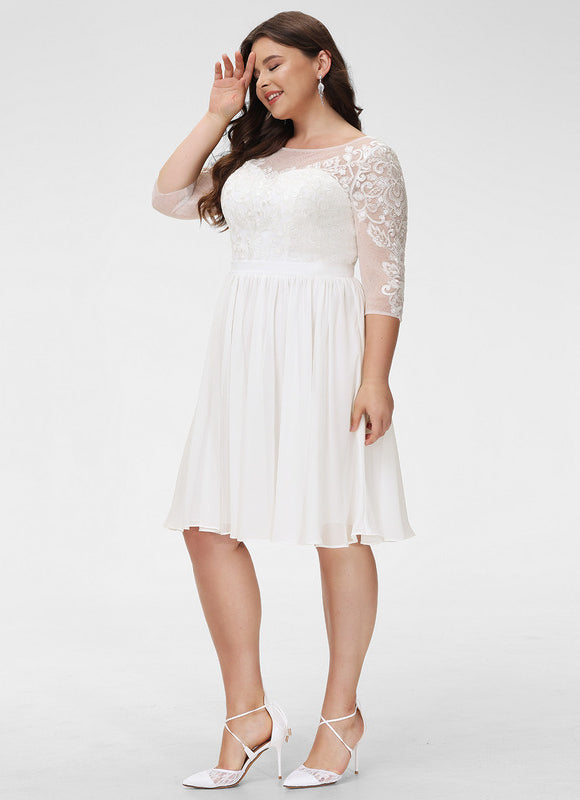 Robe Pastel Blanche Dentelle Mousseline Genou - gallery 8