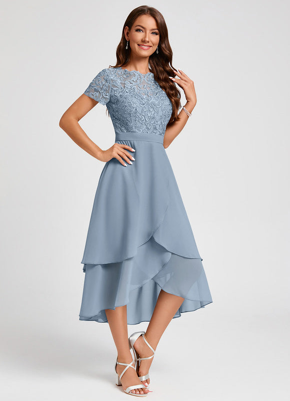 Robe Pastel Bleu Col Rond Asymétrique - gallery 2