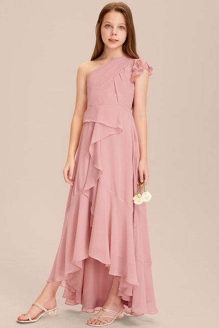 Robe Pastel Rose Décolleté Asymétrique Volants - gallery 4