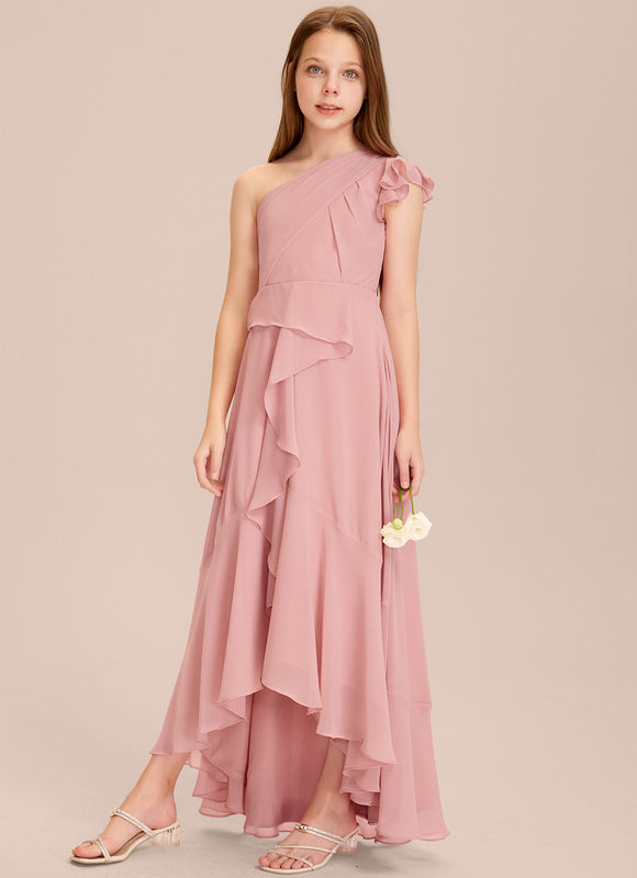 Robe Pastel Rose Décolleté Asymétrique Volants - gallery 4