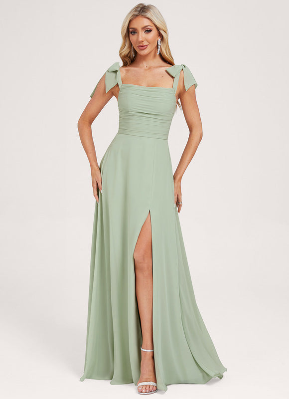 Robe Pastel Verte Col Bénitier Longue - gallery 4