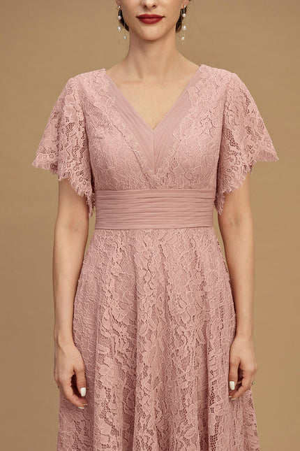 Robe Pastel Rose Col V Longueur Mollet - gallery 3