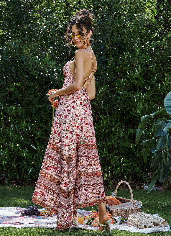 Robe Pastel Rose Imprimé Fleuri Maxi - gallery 5