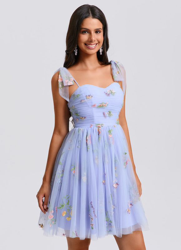 Robe Pastel Bleue Col Cœur Fleurie - gallery 4