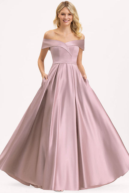Robe Pastel Rose Épaule Dénudée Satin - gallery 1
