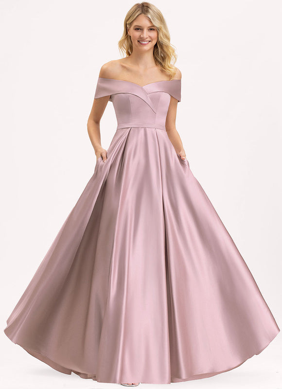 Robe Pastel Rose Épaule Dénudée Satin - gallery 1