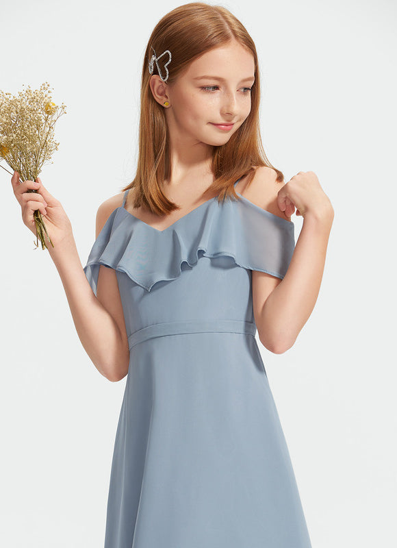Robe Pastel Bleu Décolleté Épaules Ras Du Sol - gallery 2