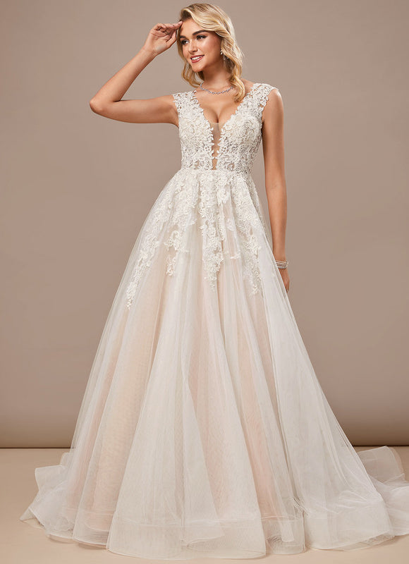 Robe Pastel Blanche Col V Dentelle - gallery 4