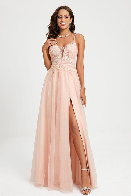 Robe Pastel Rose Dentelle Soirée Élégante