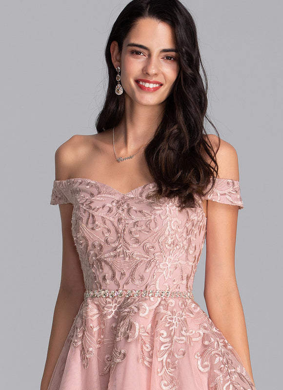 Robe Pastel Rose Tulle Paillettes Élégante - gallery 1