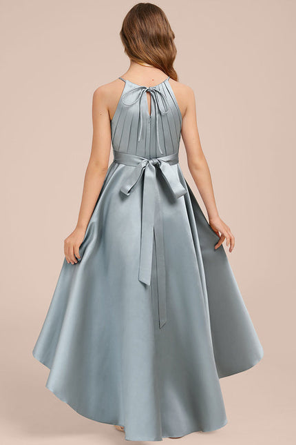 Robe Pastel Satin Bleu-Vert Trapèze Asiatique - gallery 1
