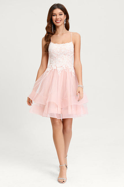 Robe Pastel Rose Col Rond Tulle Prom - gallery 4
