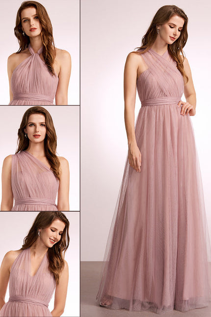 Robe Pastel Rose Décolleté Asymétrique Tulle