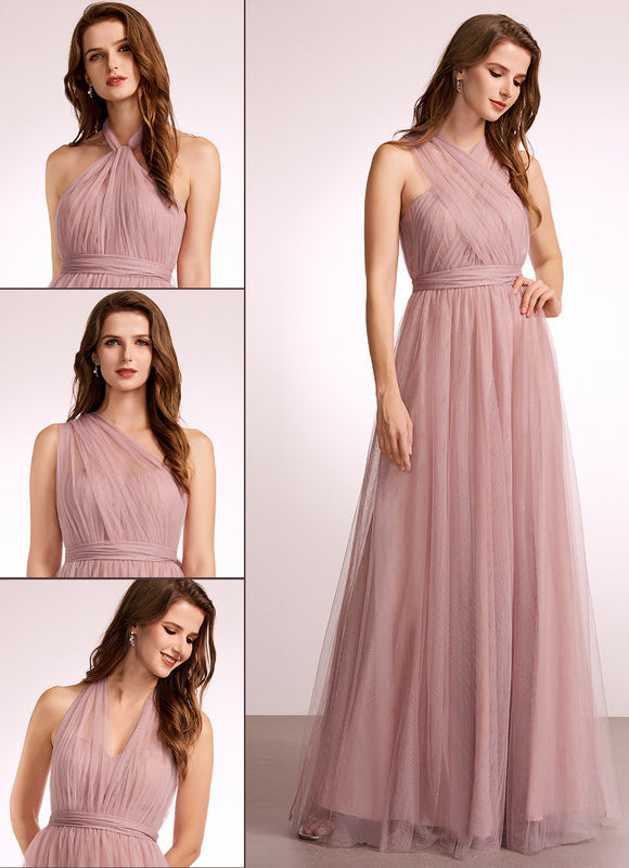 Robe Pastel Rose Décolleté Asymétrique Tulle