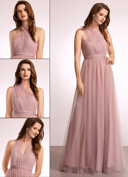 Robe Pastel Rose Décolleté Asymétrique Tulle