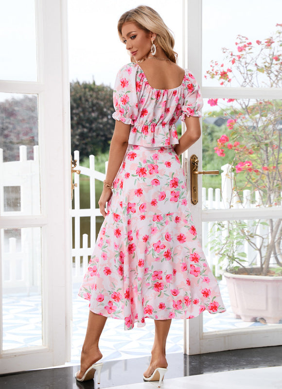 Robe Pastel Fleurie Rose Midi Deux Pièces - gallery 3