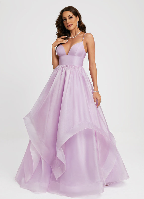 Robe Pastel Lilas Col V Traîne Élégant - gallery 4