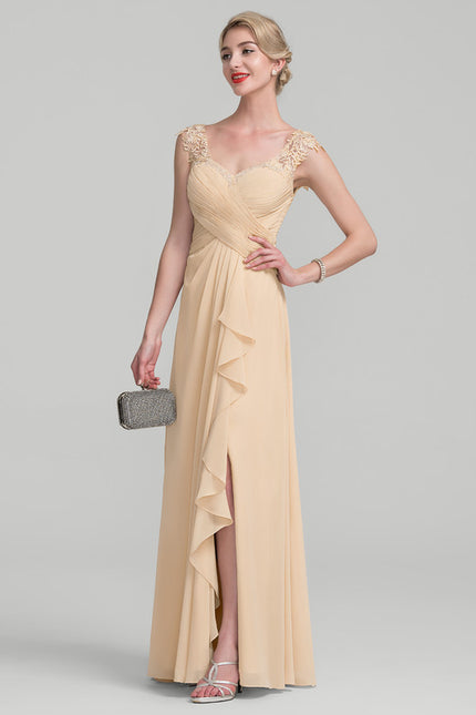 Robe Pastel Beige Dentelle Trapèze Longue - gallery 1