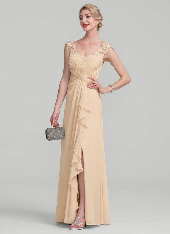 Robe Pastel Beige Dentelle Trapèze Longue - gallery 1