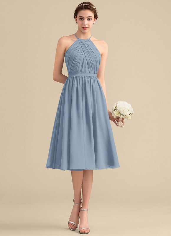 Robe Pastel Bleu Trapèze À Volants - gallery 2