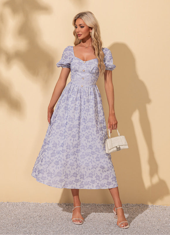 Robe Pastel Imprimée Rose Col Cœur - gallery 4