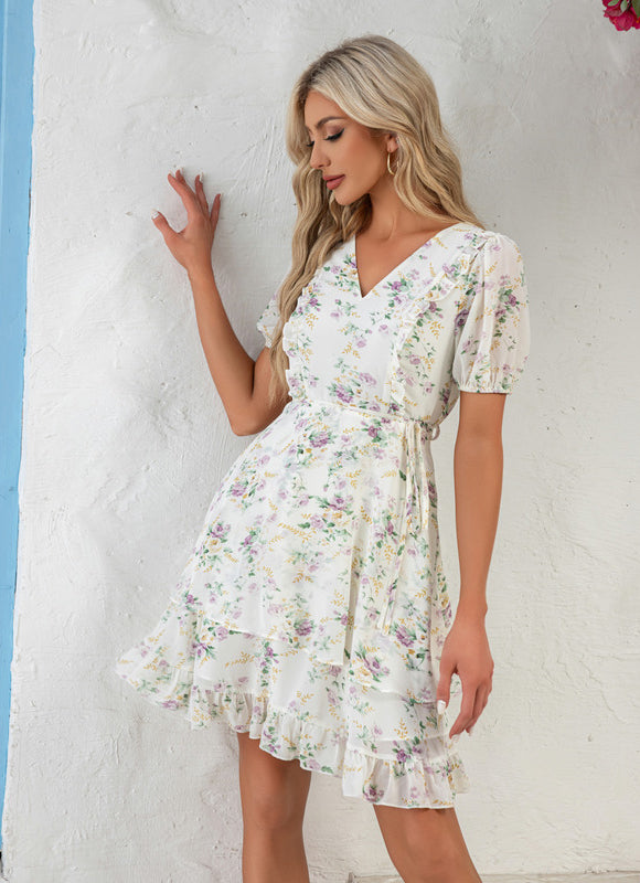 Robe Pastel Fleurie Rose Mini Volants - gallery 2